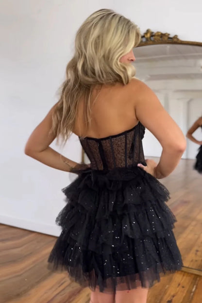 Strapless A Line Tulle Homecoming Dress Layered Party Gown  J11594