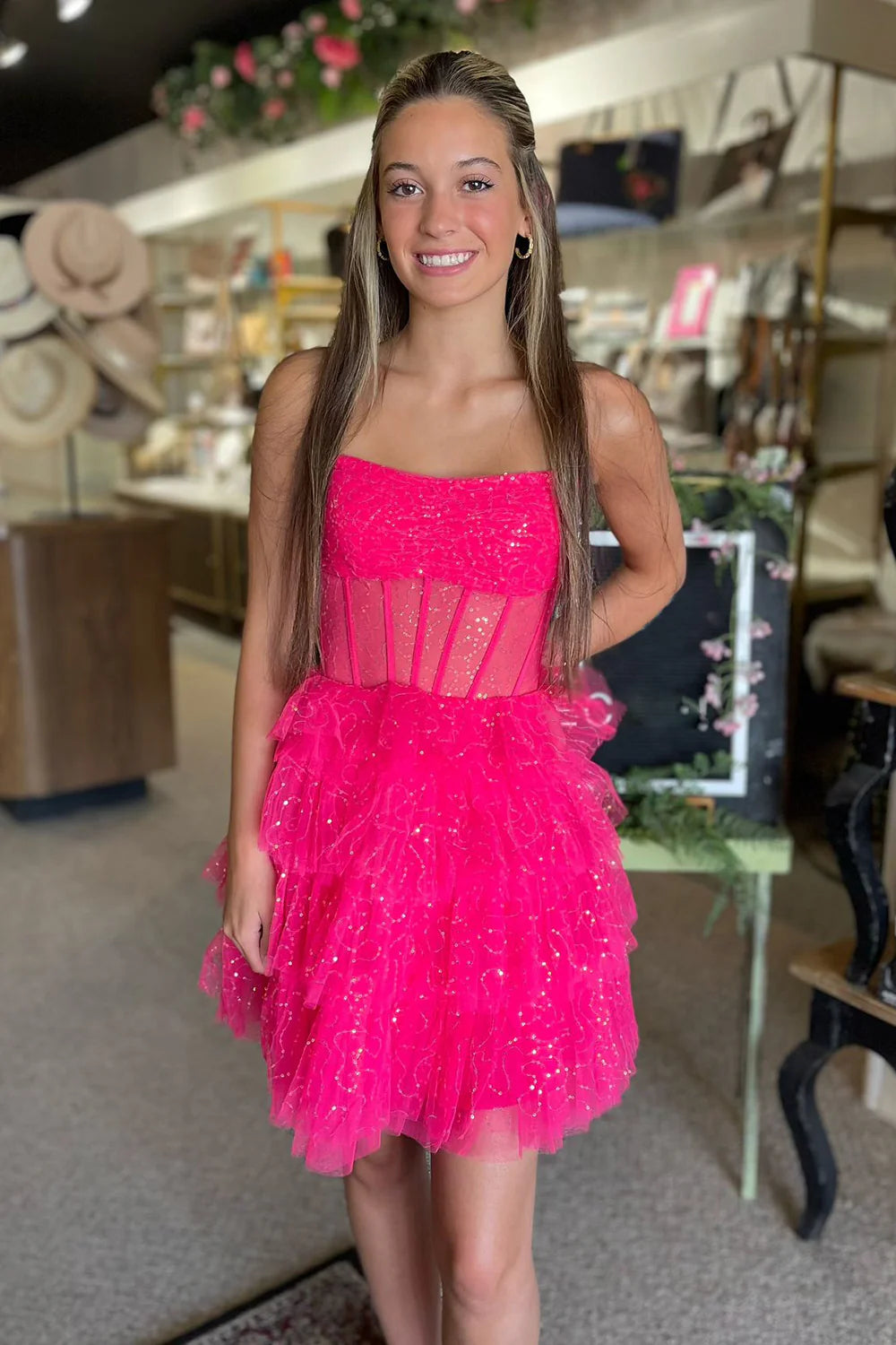 Strapless A Line Tulle Homecoming Dress Layered Party Gown  J11594