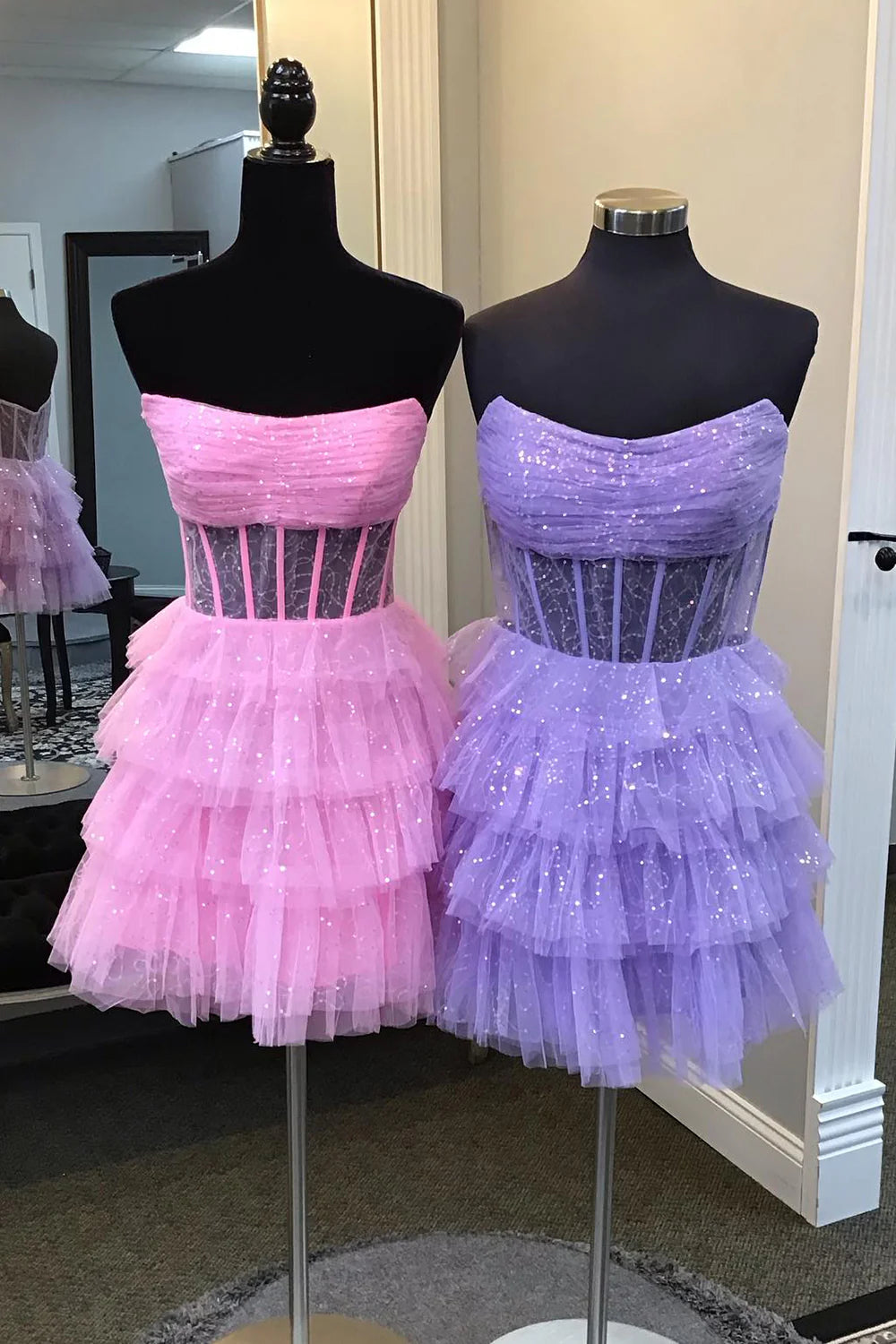 Strapless A Line Tulle Homecoming Dress Layered Party Gown  J11594