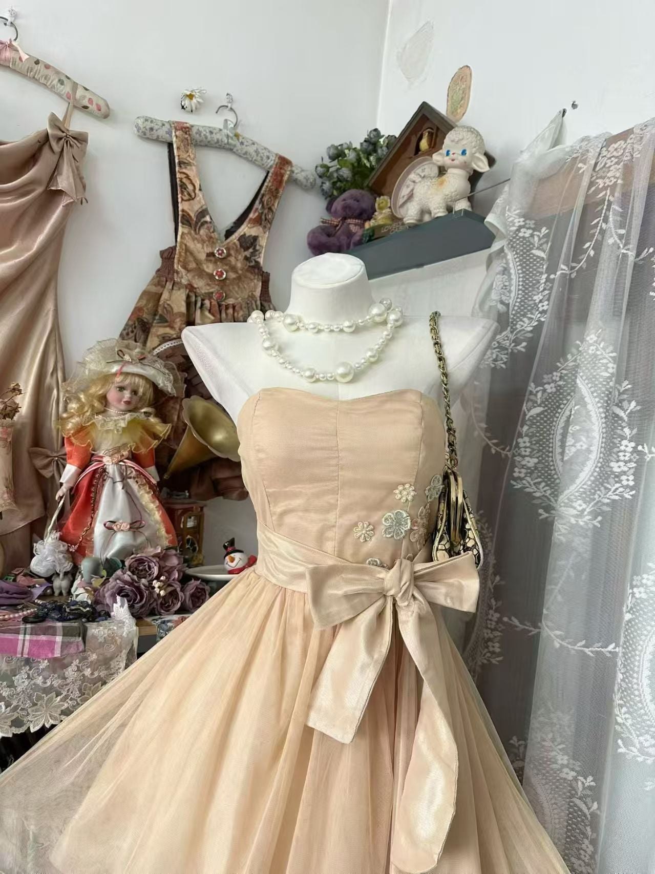 Robe de bal bustier violette en satin avec appliques, robe de soirée formelle J9413