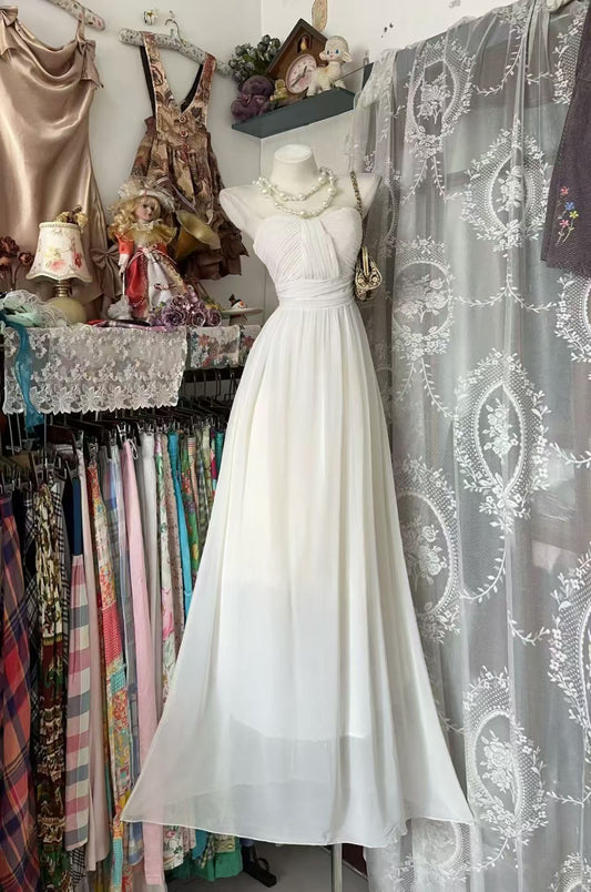 Strapless A Line White Chiffon Wedding Dress Long Birthday Dress J10873