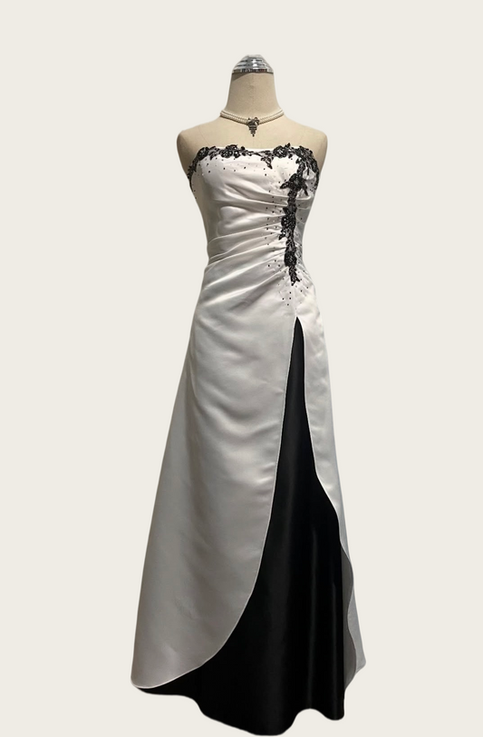 Trägerloses silbernes Vintage-Abendkleid, A-Linie, Geburtstagskleid J9370