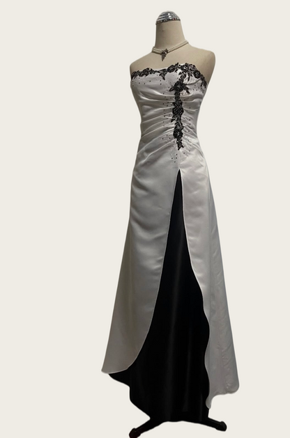 Strapless A Line White Retro Prom Dress With Appliques  J10420