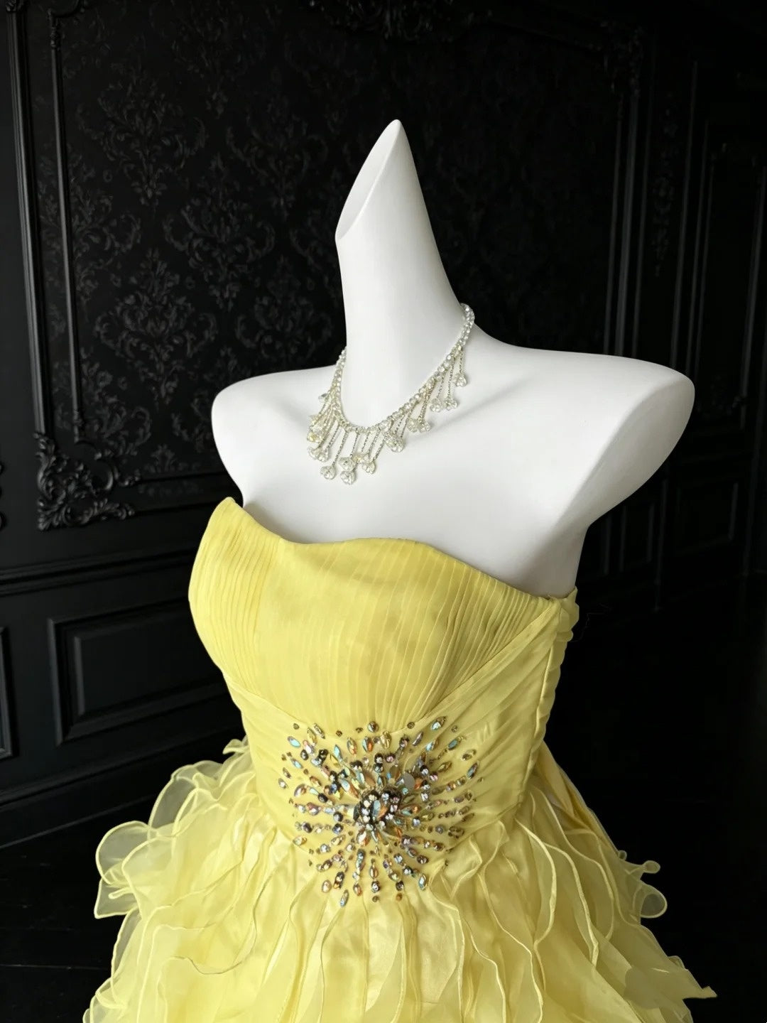 Trägerloses silbernes Vintage-Abendkleid, A-Linie, Geburtstagskleid J9370