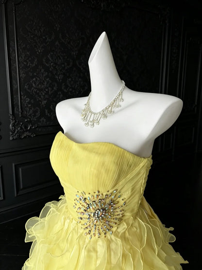 Trägerloses silbernes Vintage-Abendkleid, A-Linie, Geburtstagskleid J9370