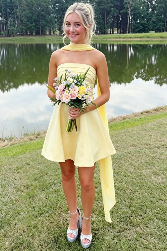 Strapless A Line Yellow Short Homecoming Dress  J11442