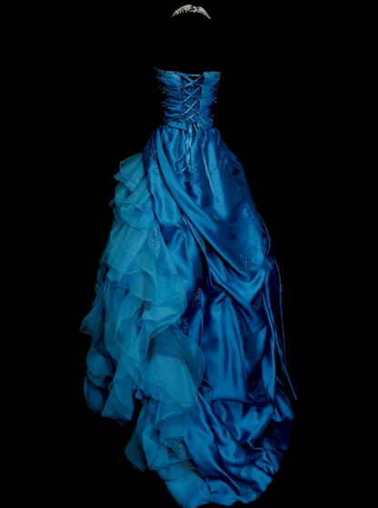 Robe de bal bustier violette en satin avec appliques, robe de soirée formelle J9413