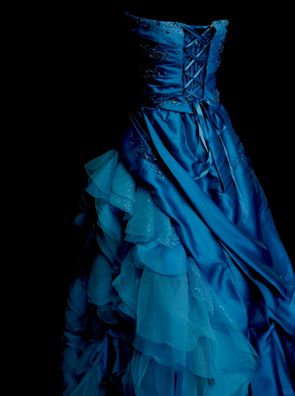 Robe de bal bustier violette en satin avec appliques, robe de soirée formelle J9413