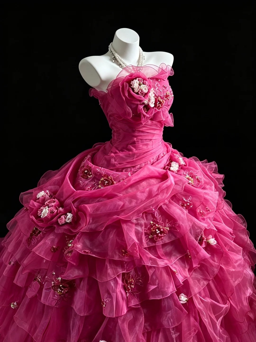 Strapless Ball Gown Pink Quinceanera Dresses Ruffled Sweet 15 Dress  J11881