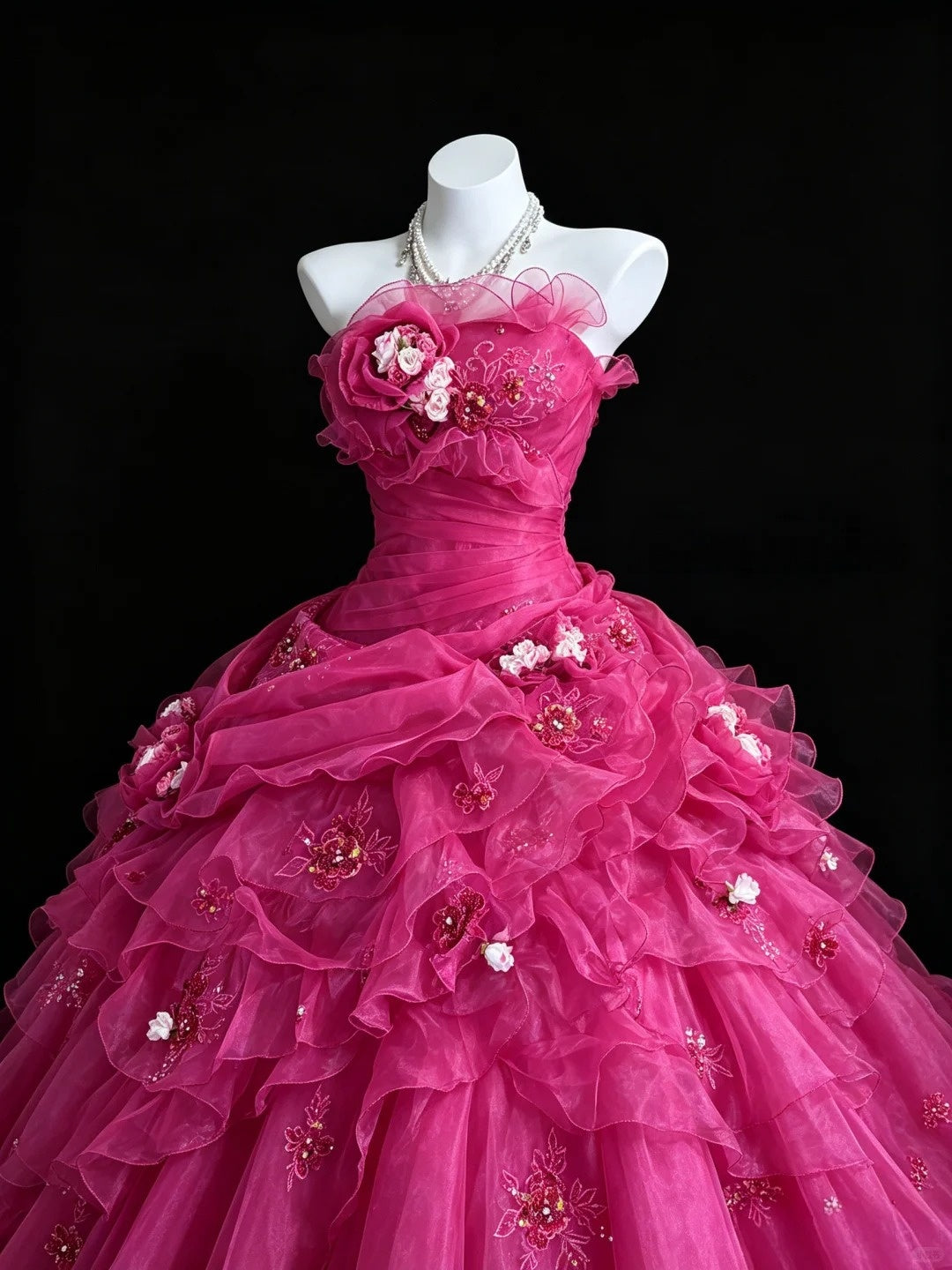 Strapless Ball Gown Pink Quinceanera Dresses Ruffled Sweet 15 Dress  J11881
