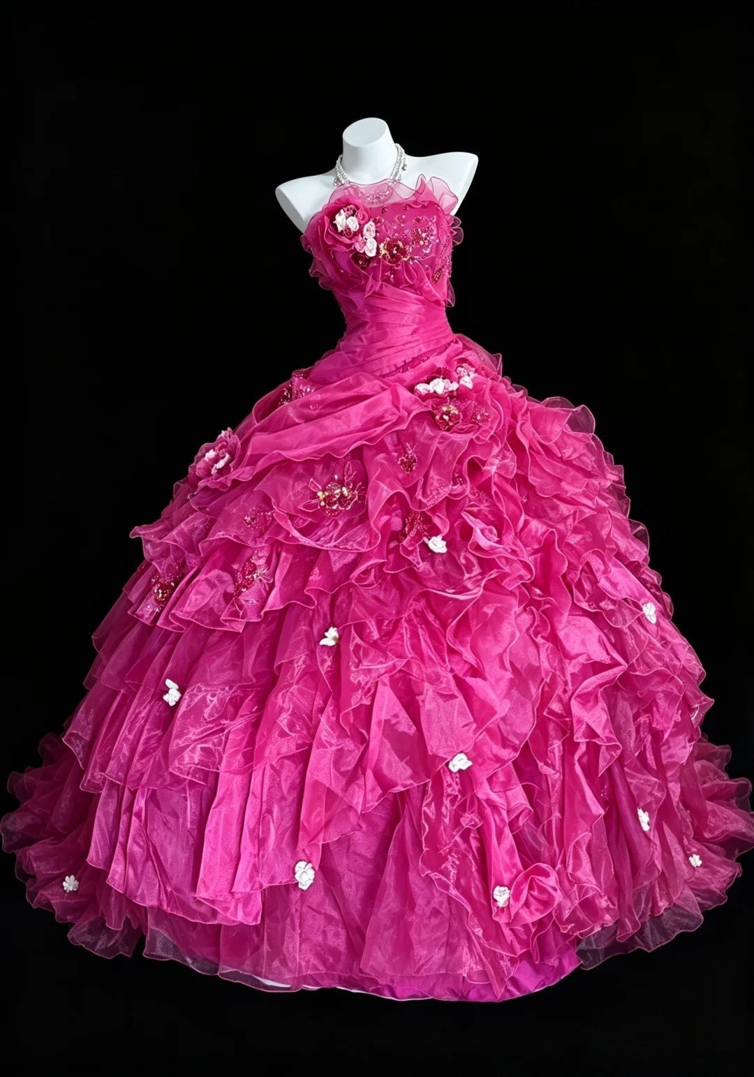 Strapless Ball Gown Pink Quinceanera Dresses Ruffled Sweet 15 Dress  J11881