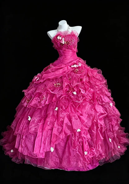 Strapless Ball Gown Pink Quinceanera Dresses Ruffled Sweet 15 Dress  J11881