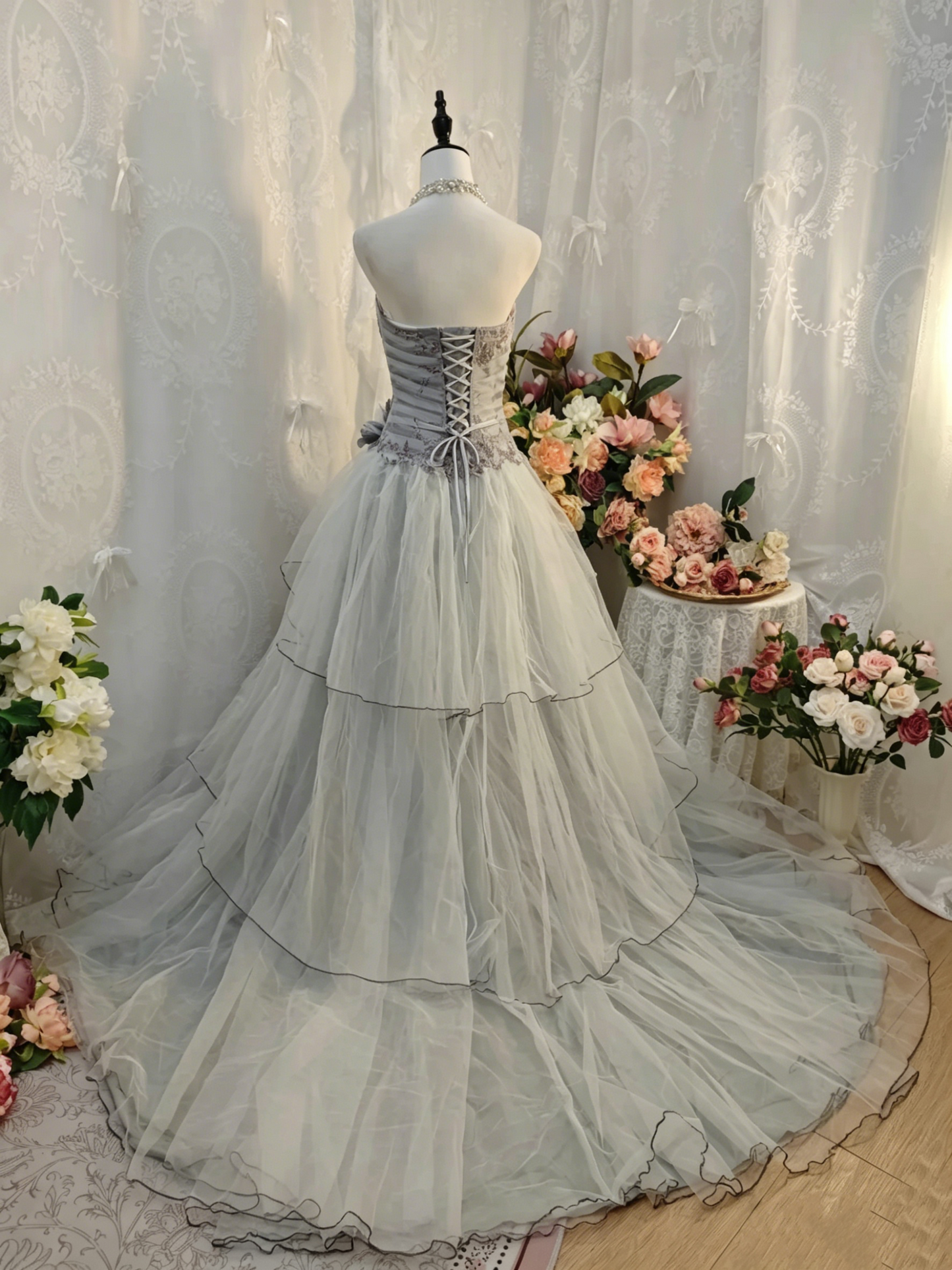 Strapless Ball Gown Tulle Birthday Dress Retro Quinceanera Dresses Prom Gown  J10111