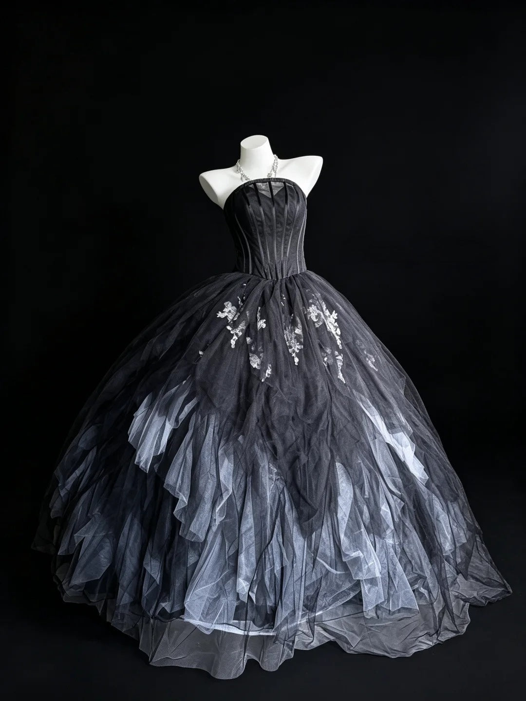 Robe de bal bustier violette en satin avec appliques, robe de soirée formelle J9413