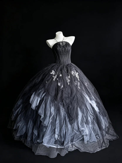 Robe de bal bustier violette en satin avec appliques, robe de soirée formelle J9413