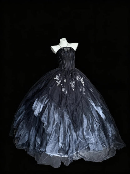 Robe de bal bustier violette en satin avec appliques, robe de soirée formelle J9413