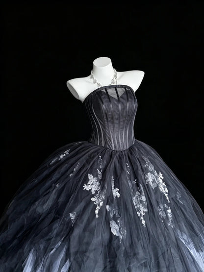 Robe de bal bustier violette en satin avec appliques, robe de soirée formelle J9413