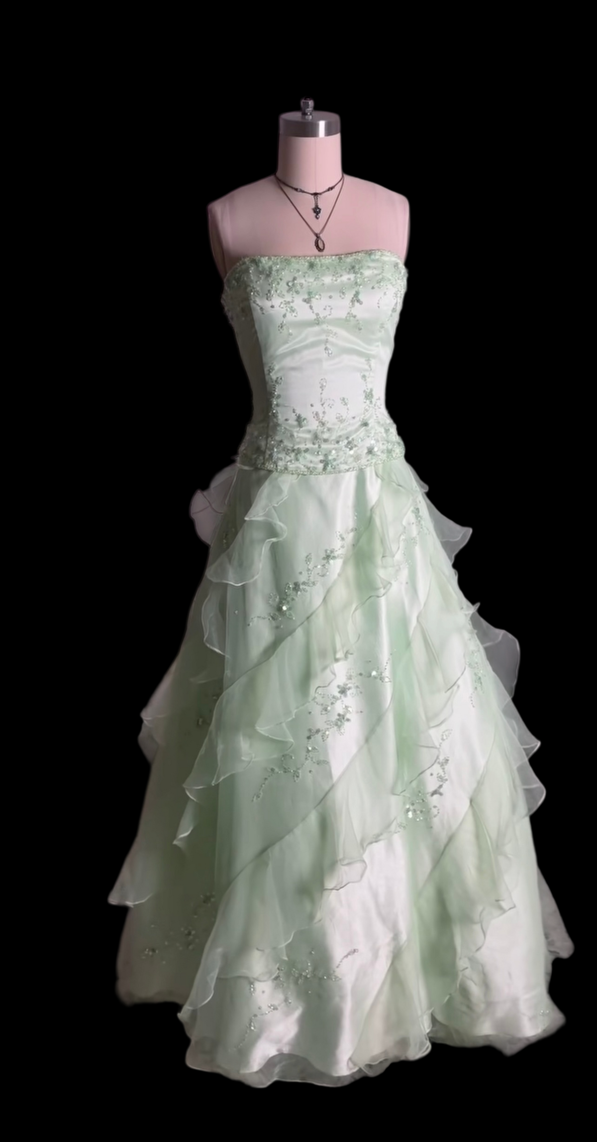 Strapless Beaded Retro Prom Dress Ruffled Evening Gown  J12142