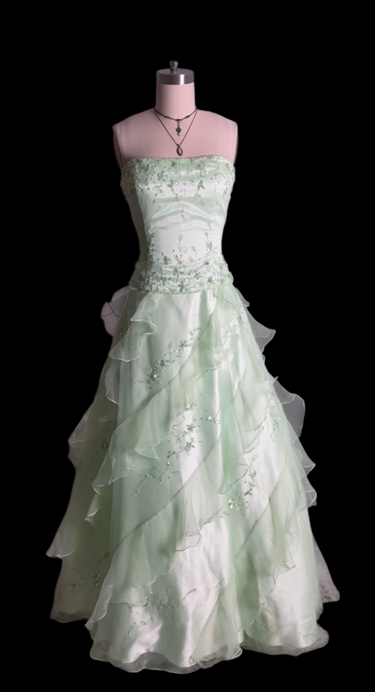 Strapless Beaded Retro Prom Dress Ruffled Evening Gown  J12142