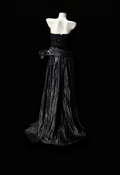 Strapless Black Formal Prom Dress A Line Evening Gown  J11908