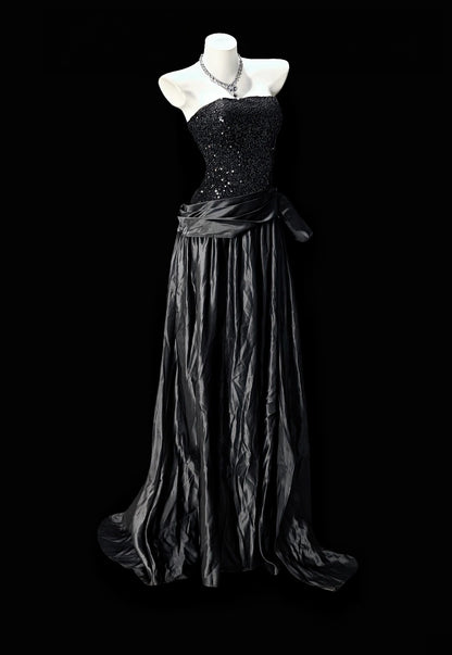Strapless Black Formal Prom Dress A Line Evening Gown  J11908