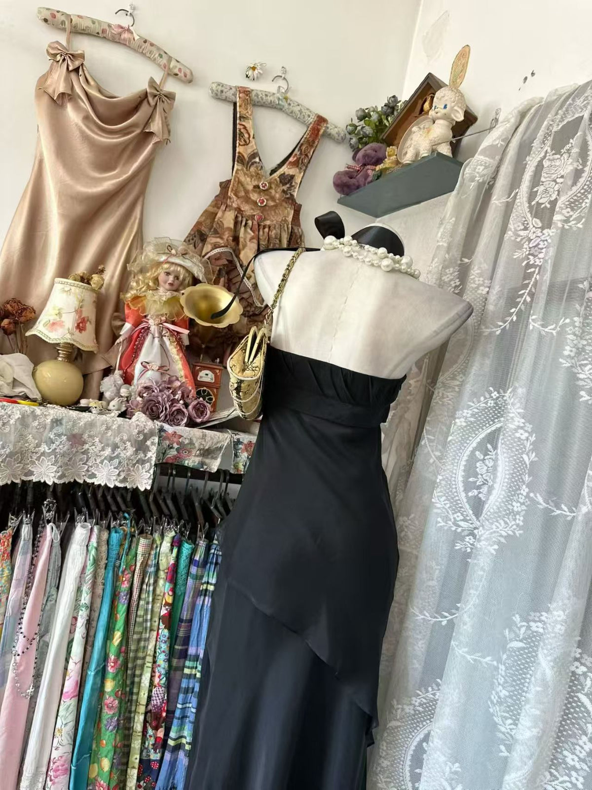 Trägerloses silbernes Vintage-Abendkleid, A-Linie, Geburtstagskleid J9370