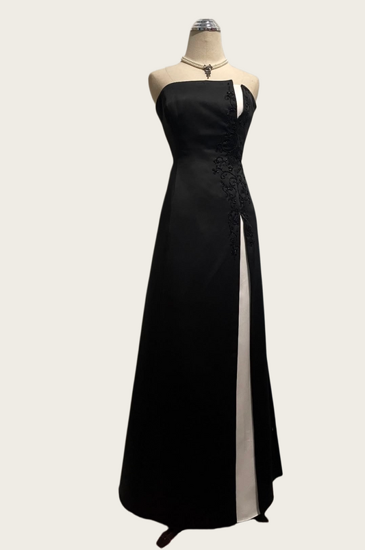 Trägerloses silbernes Vintage-Abendkleid, A-Linie, Geburtstagskleid J9370