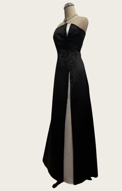 Trägerloses silbernes Vintage-Abendkleid, A-Linie, Geburtstagskleid J9370