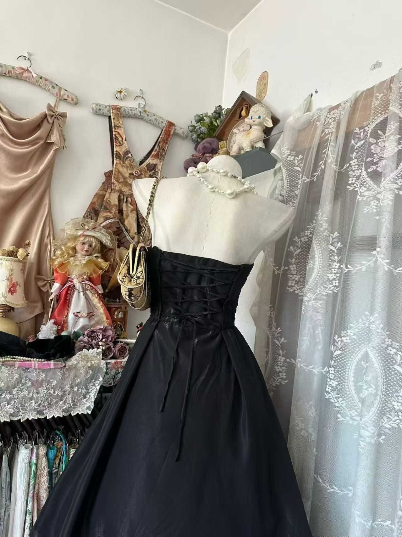 Robe de bal bustier violette en satin avec appliques, robe de soirée formelle J9413