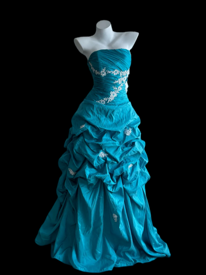 Strapless Blue Prom Dress Taffeta Formal Evening Dress  J9856