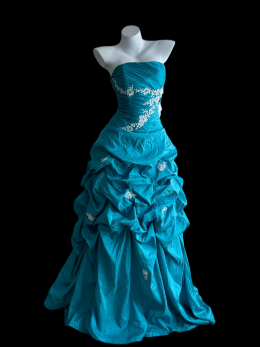 Trägerloses silbernes Vintage-Abendkleid, A-Linie, Geburtstagskleid J9370