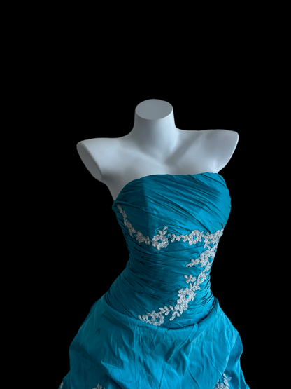 Strapless Blue Prom Dress Taffeta Formal Evening Dress  J9856