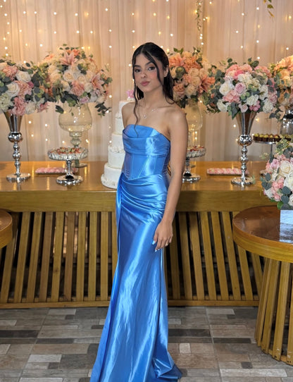 Robe de bal bustier violette en satin avec appliques, robe de soirée formelle J9413