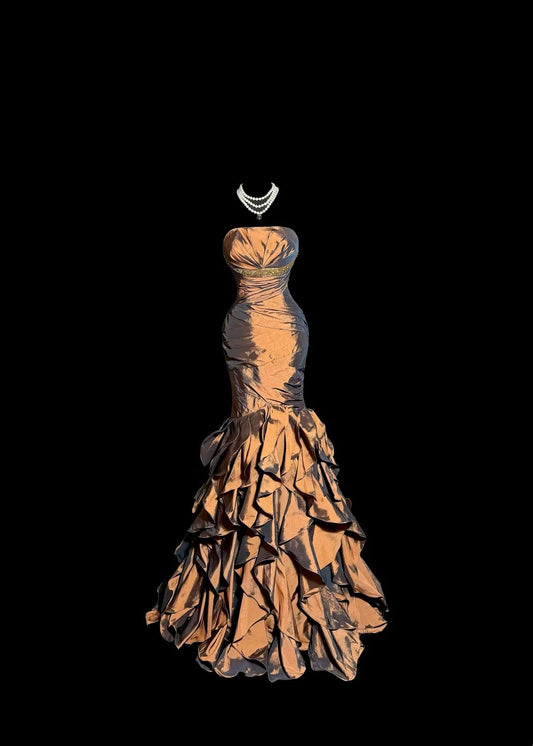 Trägerloses silbernes Vintage-Abendkleid, A-Linie, Geburtstagskleid J9370