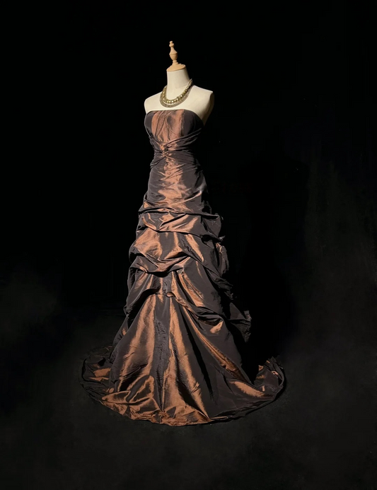 Trägerloses silbernes Vintage-Abendkleid, A-Linie, Geburtstagskleid J9370