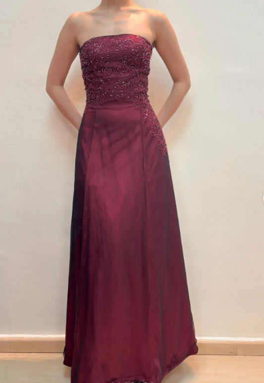 Trägerloses silbernes Vintage-Abendkleid, A-Linie, Geburtstagskleid J9370