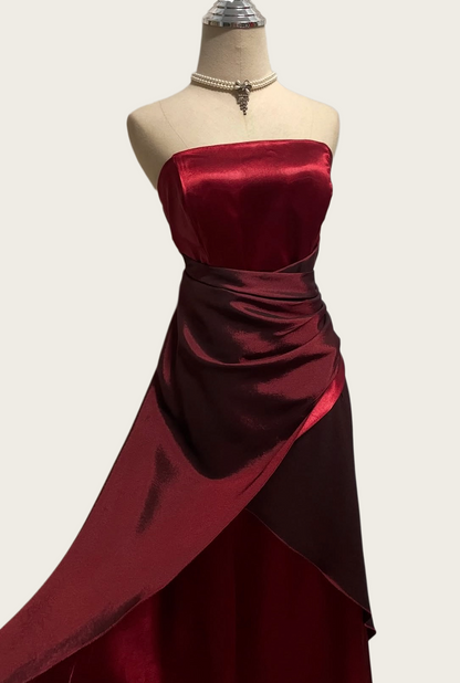 Strapless Burgundy A Line Prom Dress Retro Evening Dress J10418