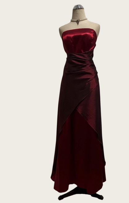 Strapless Burgundy A Line Prom Dress Retro Evening Dress J10418