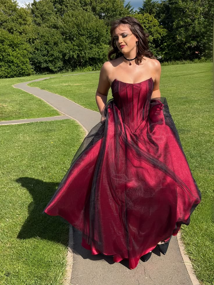 Strapless Burgundy Black Satin Formal Prom Dress  J11921