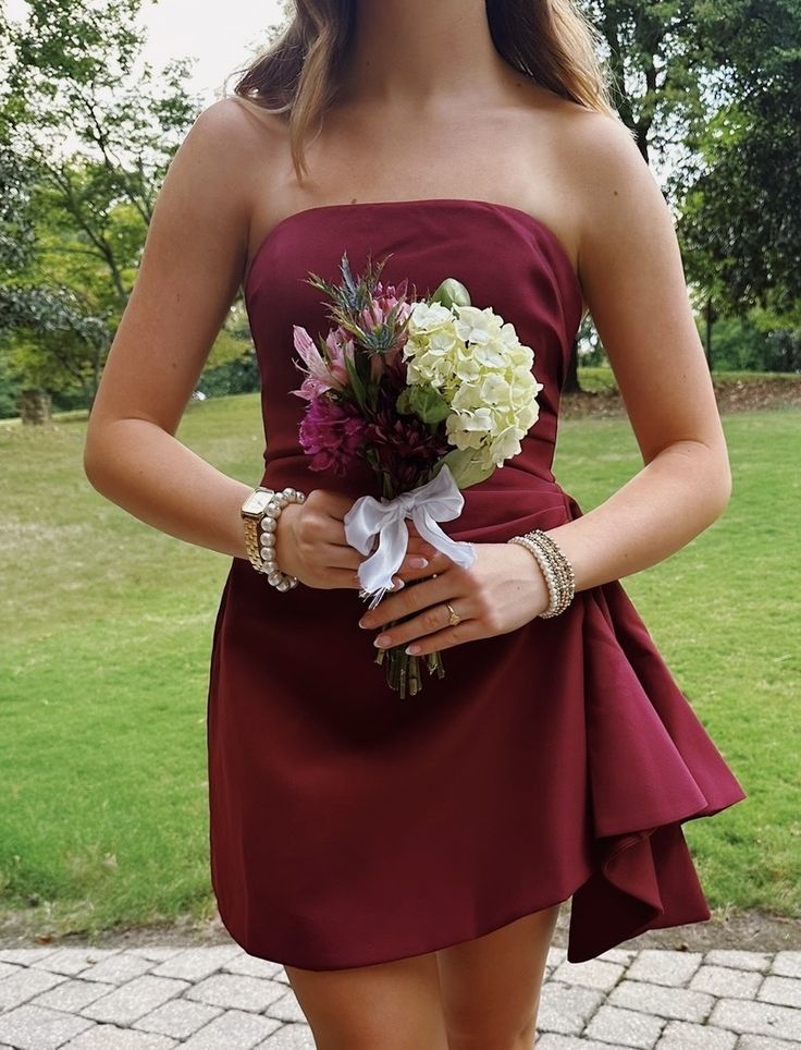 Strapless Burgundy Homecoming Dress Short Cocktail Dress  J11411