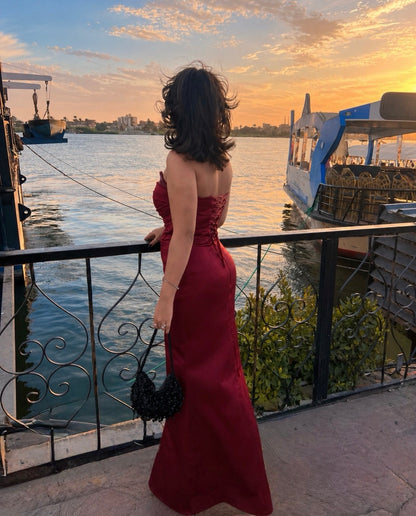 Robe de bal bustier violette en satin avec appliques, robe de soirée formelle J9413