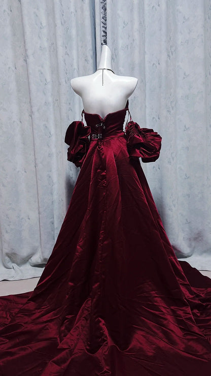 Strapless Burgundy Satin Formal Prom Dress Birthday Dress J10191
