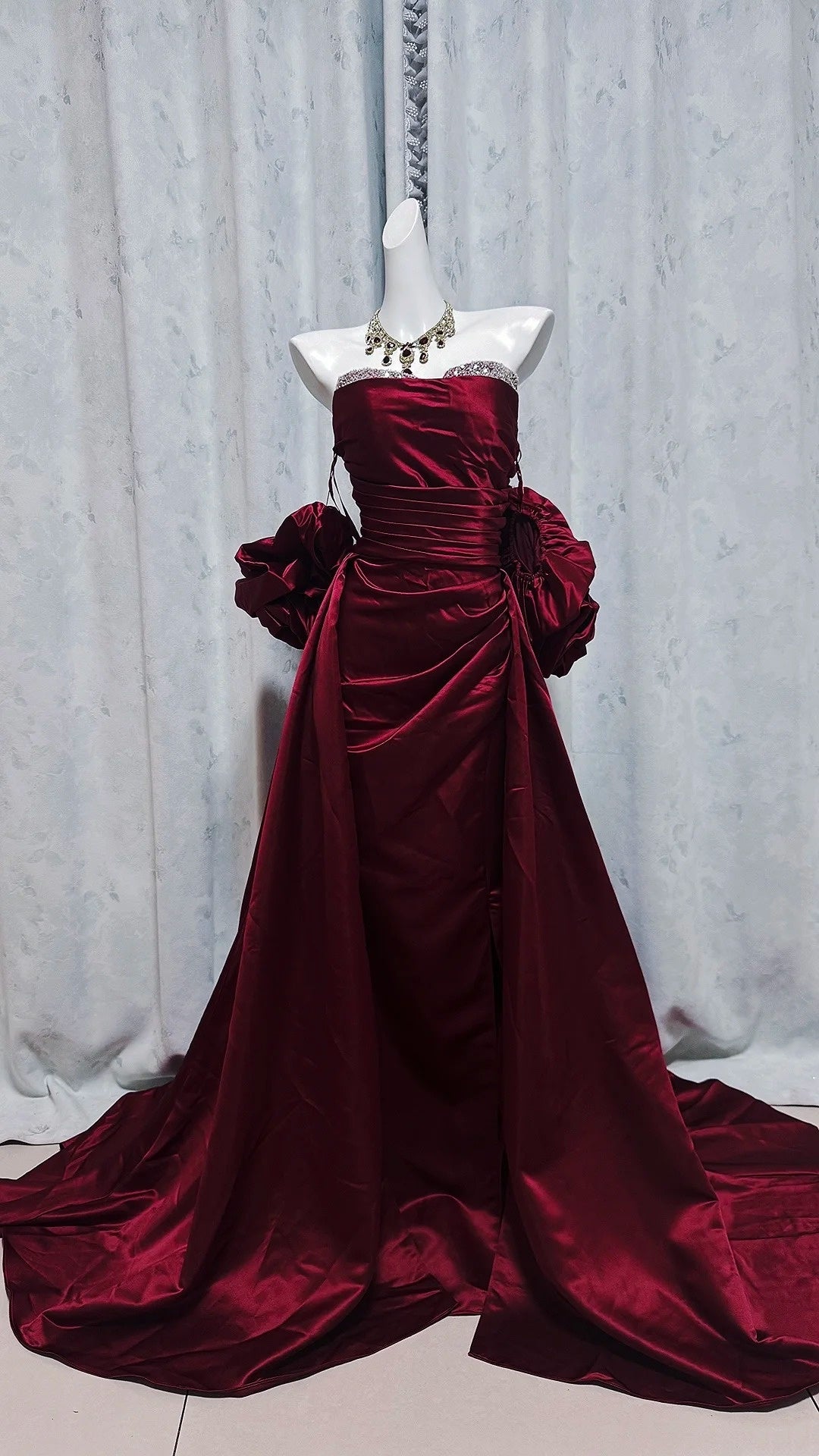 Strapless Burgundy Satin Formal Prom Dress Birthday Dress J10191