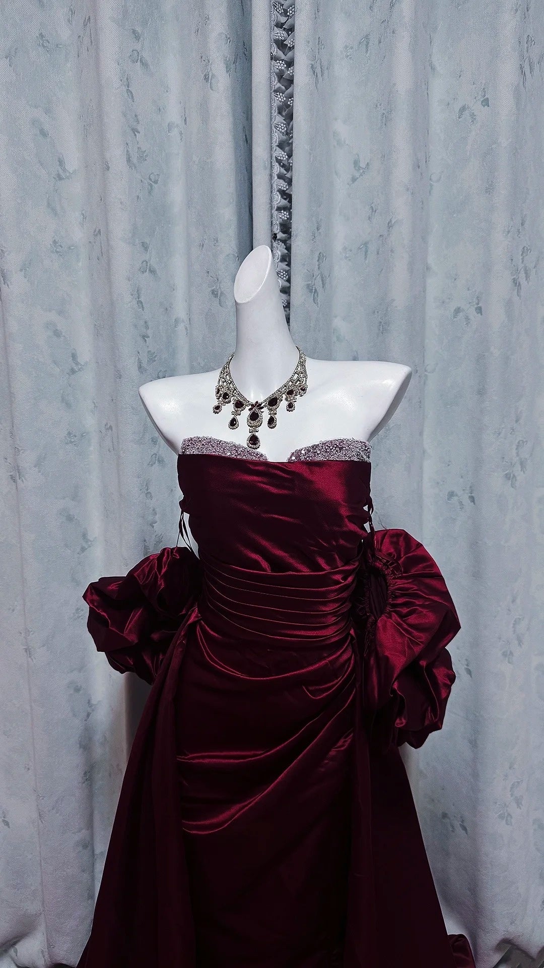 Strapless Burgundy Satin Formal Prom Dress Birthday Dress J10191
