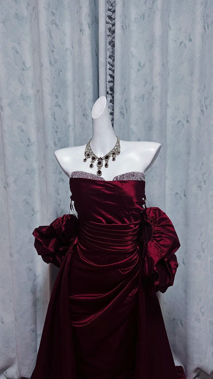 Strapless Burgundy Satin Formal Prom Dress Birthday Dress J10191