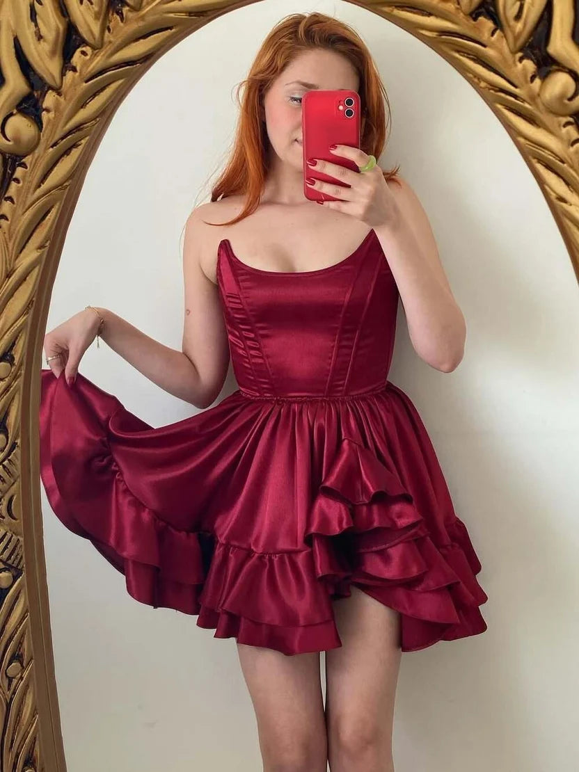 Robe de bal bustier violette en satin avec appliques, robe de soirée formelle J9413