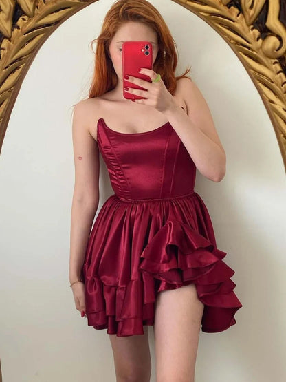 Robe de bal bustier violette en satin avec appliques, robe de soirée formelle J9413