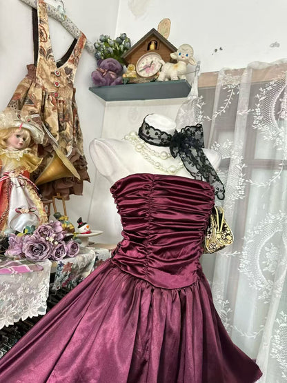 Trägerloses silbernes Vintage-Abendkleid, A-Linie, Geburtstagskleid J9370