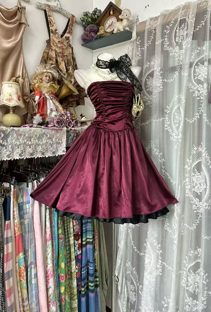 Trägerloses silbernes Vintage-Abendkleid, A-Linie, Geburtstagskleid J9370