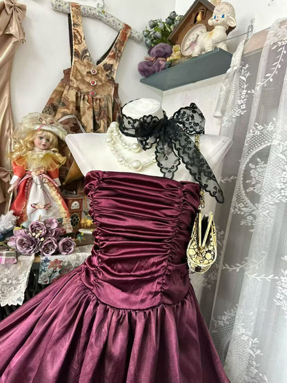 Trägerloses silbernes Vintage-Abendkleid, A-Linie, Geburtstagskleid J9370